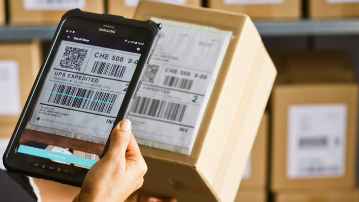 Scanning a barcode on a package.
